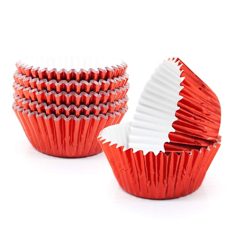 Golf Cupcake Liners Red,GOLF Standard Size Red Foil Cupcake Liners Wrappers Metallic Baking Cups,Muffin Paper Cases, 100 Pack - Image 1
