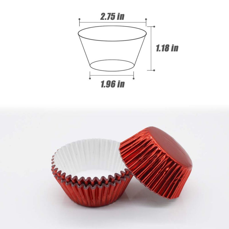 Golf Cupcake Liners Red,GOLF Standard Size Red Foil Cupcake Liners Wrappers Metallic Baking Cups,Muffin Paper Cases, 100 Pack - Image 2