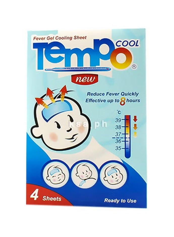Tempo cool Fever-reducing gel compresses effective for up to 8 continuous hours, 4 pieces - Image 1