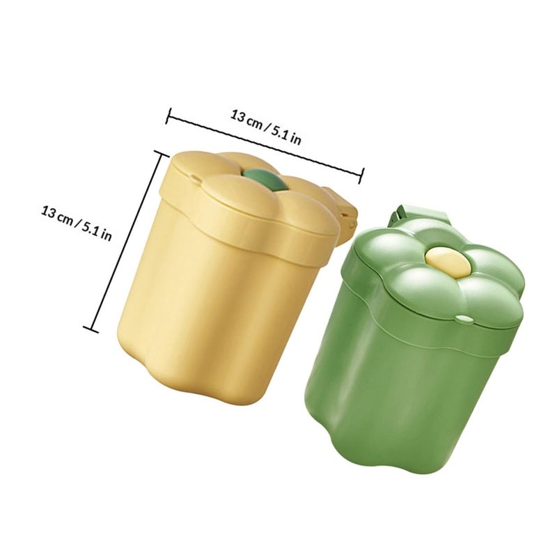 ABOOFAN 2pcs Mini Waste Bucket with Lid, Flower Desktop Trash Can Set for Home Office, Small Plastic Tabletop Garbage Bin in Green and Yellow for Bedroom Storage - Image 2