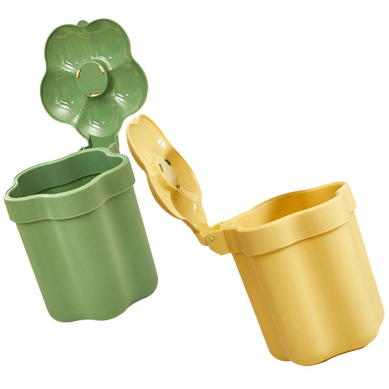 ABOOFAN 2pcs Mini Waste Bucket with Lid, Flower Desktop Trash Can Set for Home Office, Small Plastic Tabletop Garbage Bin in Green and Yellow for Bedroom Storage - Image 4