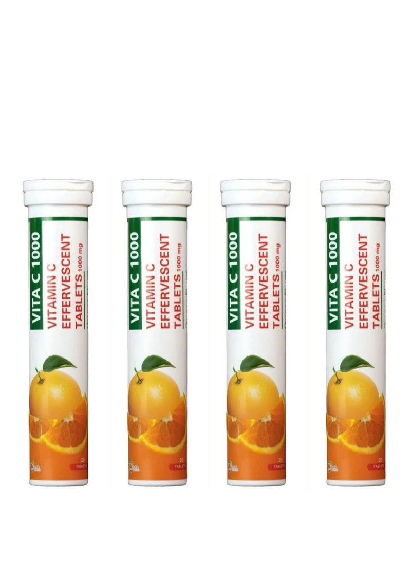 Dallah Pharma - Pack Of 4 Vitamic C Effervescent 1000mg Supplement - 20 Tablets - Image 1