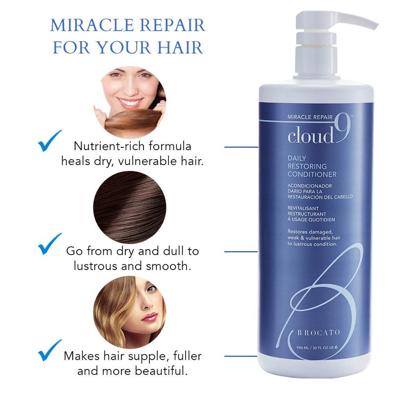 Brocato Cloud 9 Daily Restoring Conditioner, 32 oz | Miracle Repair Moisturizing & Revitalizing Rinse-Out Conditioner | Restores Damaged, Weak, Dry, & Vulnerable Hair to Lustrous Condition - Image 4