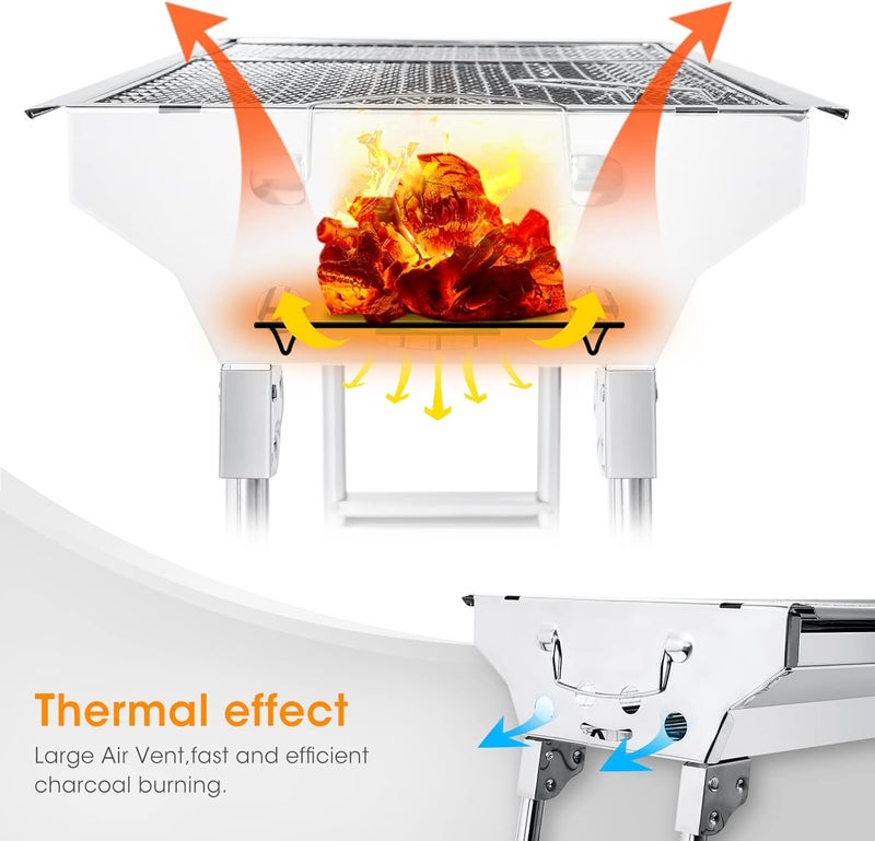 Uten Portable Stainless Steel Folding BBQ Grill for Outdoor Charcoal Cooking, Camping, Hiking, Picnics - Image 3