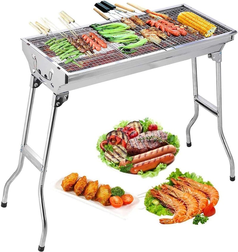 Uten Portable Stainless Steel Folding BBQ Grill for Outdoor Charcoal Cooking, Camping, Hiking, Picnics - Image 1