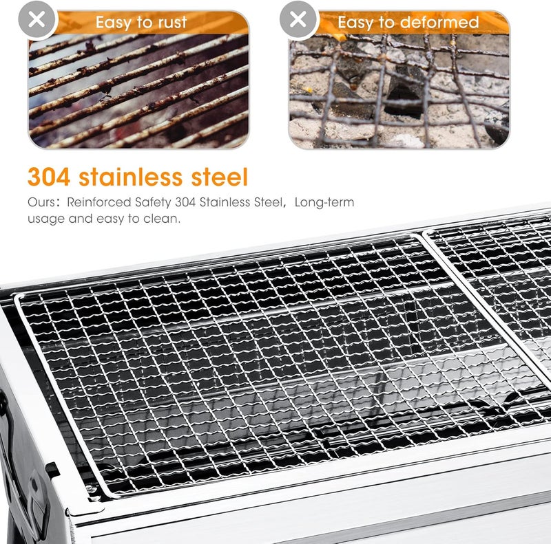 Uten Portable Stainless Steel Folding BBQ Grill for Outdoor Charcoal Cooking, Camping, Hiking, Picnics - Image 4