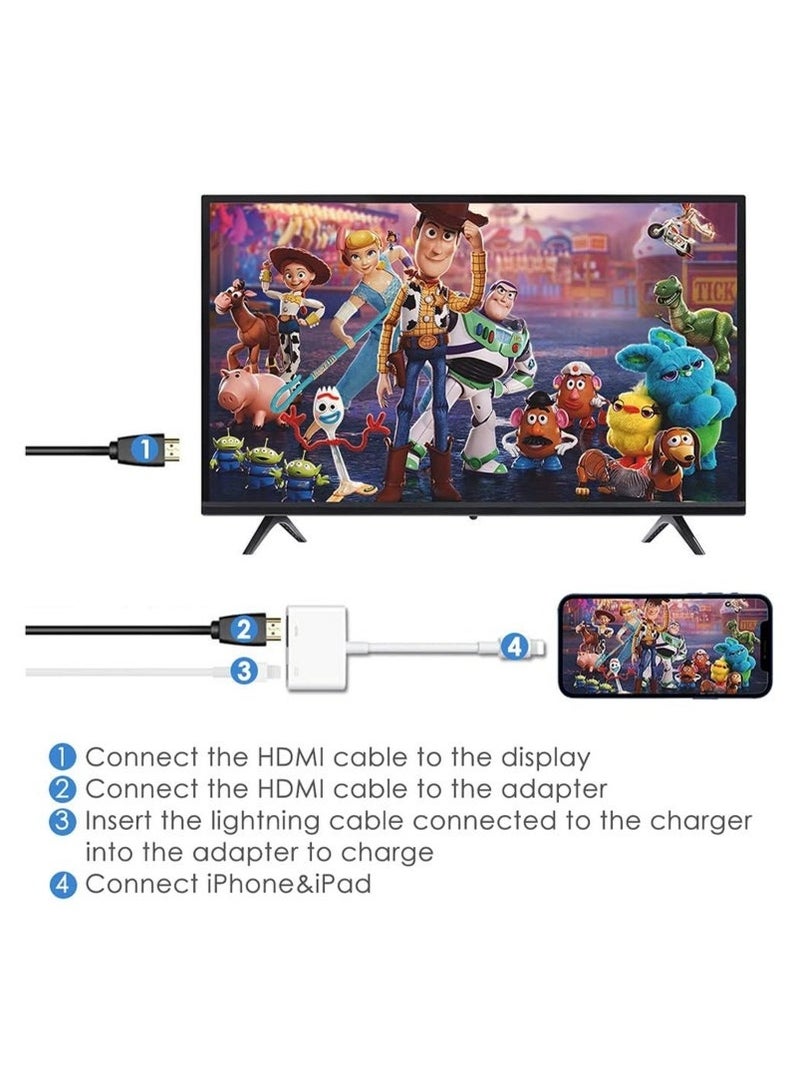 MFi Certified Lightning Digital AV Adapter iPhone HDMI Adapter to TV HDMI Cable Connector 1080P Sync Screen to TV/HDTV/Monitor/Projector Compatible with iPhone iPad - Image 3