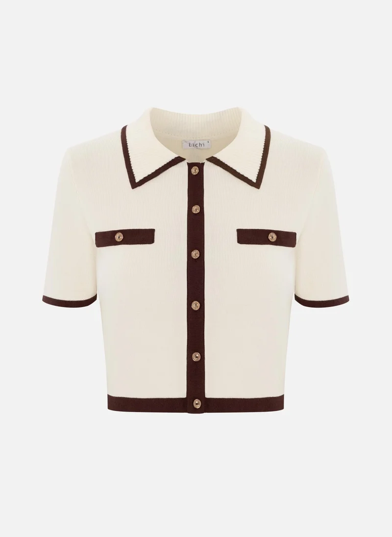 Lichi Short cardigan with contrasting inserts