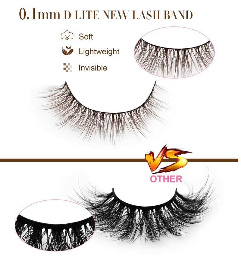 EMEDA Natural Dark Brown False Eyelashes 10mm 3D Brown False Lashes Soft Natural Looking Cat Eye Wispy Strip Lashes (R105-BROWNï¼‰ - Image 4