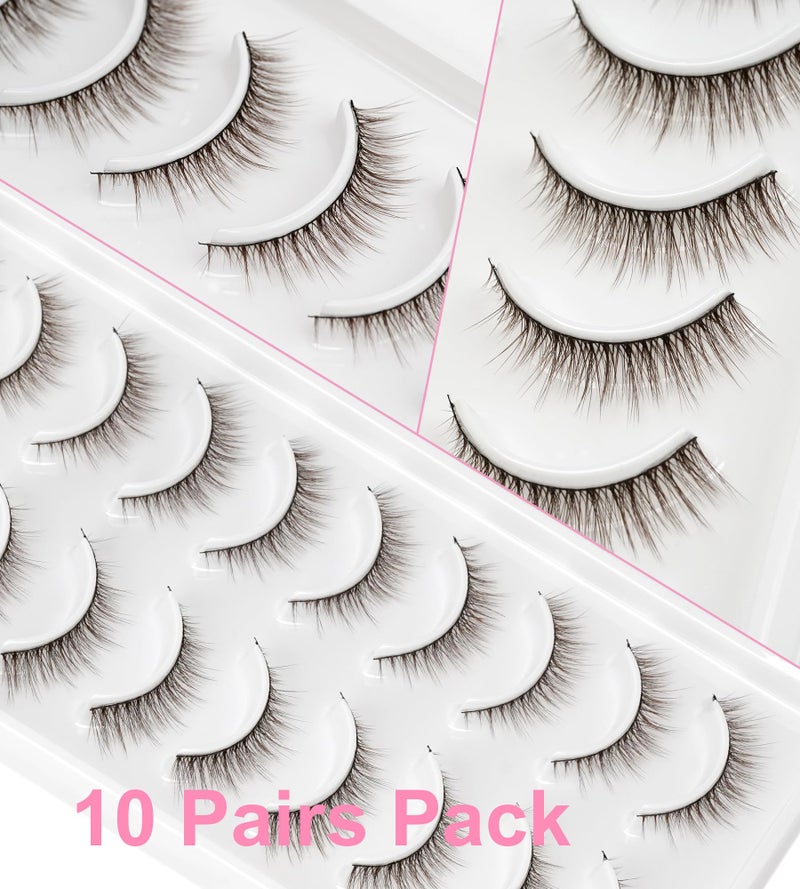 EMEDA Natural Dark Brown False Eyelashes 10mm 3D Brown False Lashes Soft Natural Looking Cat Eye Wispy Strip Lashes (R105-BROWNï¼‰ - Image 3