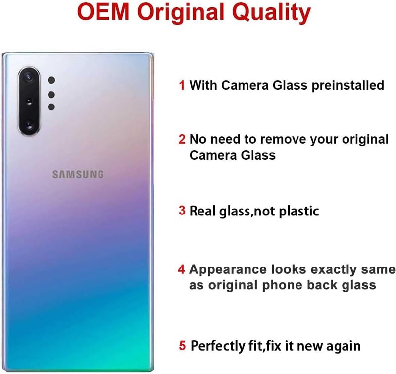 Perzework Rear Back Glass Replacement for Samsung Galaxy Note 10 Plus with Reparing Toolkit and Pre-Installed A-dhesive (Aura Glow) - Image 2