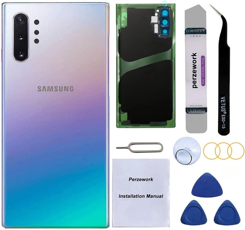 Perzework Rear Back Glass Replacement for Samsung Galaxy Note 10 Plus with Reparing Toolkit and Pre-Installed A-dhesive (Aura Glow) - Image 1