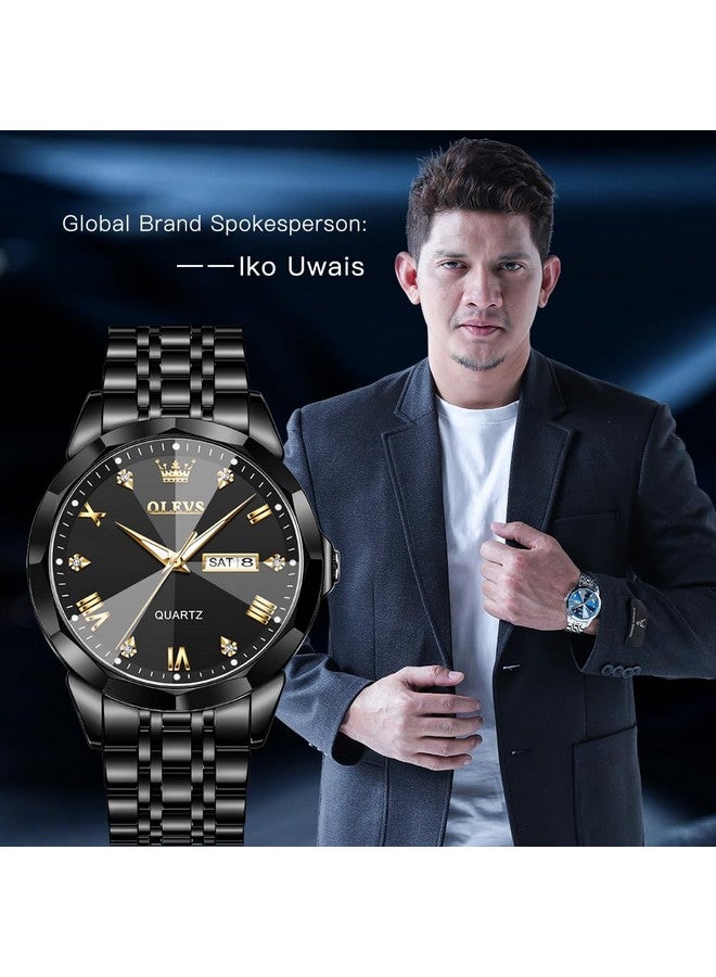 أوليفز ساعة OLEVS للرجال من الألماس بسوار من الستانلس ستيل المقاوم للماء ومزودة بسوار من الألماس وسوار من الكوارتز مع تاريخ مضيء وساعة يد كاجوال فاخرة بلونين - Image 2
