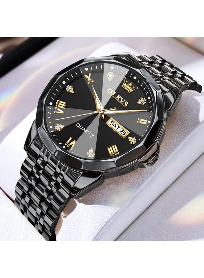 أوليفز ساعة OLEVS للرجال من الألماس بسوار من الستانلس ستيل المقاوم للماء ومزودة بسوار من الألماس وسوار من الكوارتز مع تاريخ مضيء وساعة يد كاجوال فاخرة بلونين - Image 3