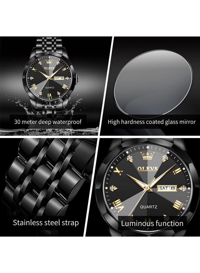 أوليفز ساعة OLEVS للرجال من الألماس بسوار من الستانلس ستيل المقاوم للماء ومزودة بسوار من الألماس وسوار من الكوارتز مع تاريخ مضيء وساعة يد كاجوال فاخرة بلونين - Image 5