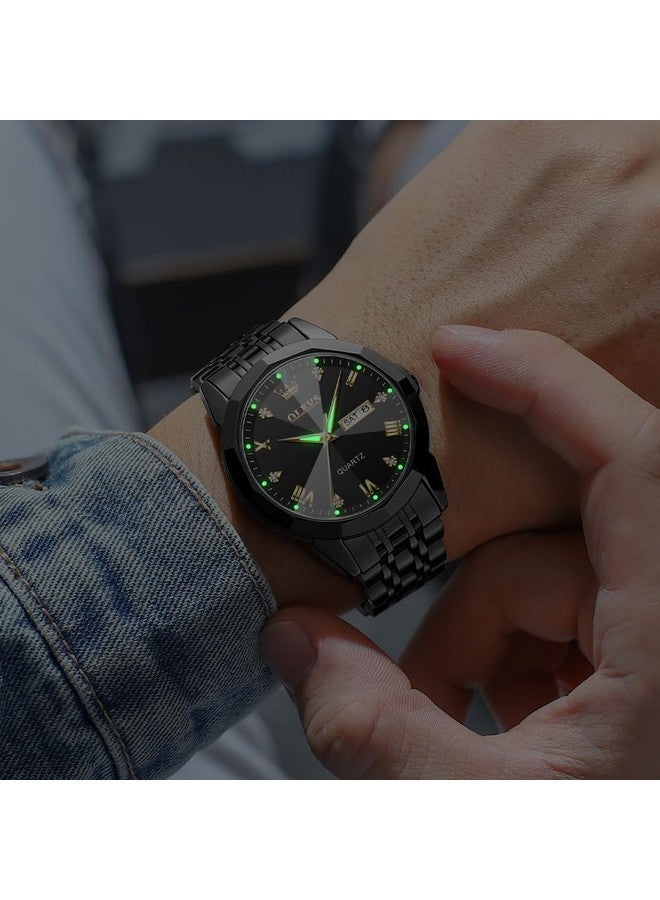 أوليفز ساعة OLEVS للرجال من الألماس بسوار من الستانلس ستيل المقاوم للماء ومزودة بسوار من الألماس وسوار من الكوارتز مع تاريخ مضيء وساعة يد كاجوال فاخرة بلونين - Image 4