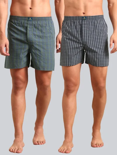 جوفن Men Checked Pure Cotton Boxers Pack of 2