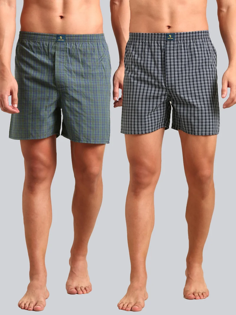 جوفن Men Checked Pure Cotton Boxers Pack of 2