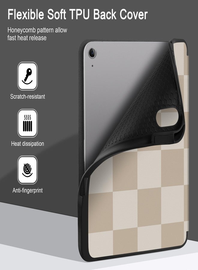 DONGKE جراب دونغكي لجهاز آيباد إير 13 بوصة M3 2025، M2 2024 - [حامل قلم مدمج] غطاء حماية ثلاثي الطي رفيع مقاوم للصدمات مع دعامة خلفية من مادة TPU الناعمة، خاصية التشغيل/الإيقاف التلقائي - بيج بنقشة مربعات الشطرنج - Image 5