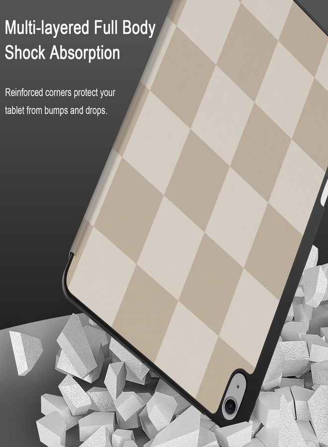DONGKE جراب دونغكي لجهاز آيباد إير 13 بوصة M3 2025، M2 2024 - [حامل قلم مدمج] غطاء حماية ثلاثي الطي رفيع مقاوم للصدمات مع دعامة خلفية من مادة TPU الناعمة، خاصية التشغيل/الإيقاف التلقائي - بيج بنقشة مربعات الشطرنج - Image 4