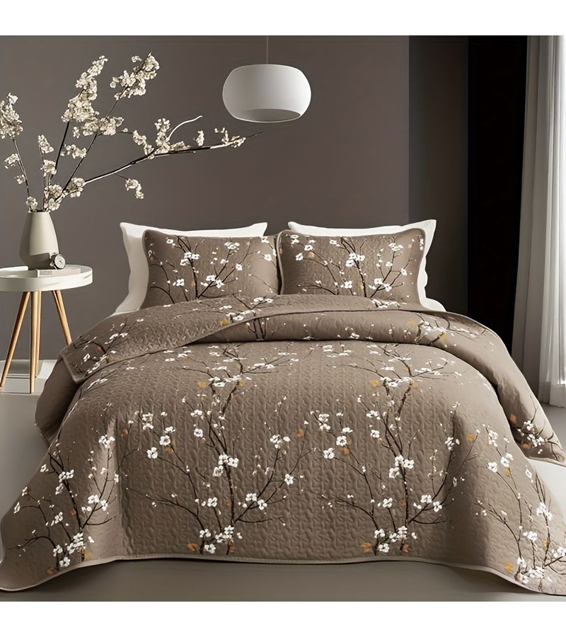 Grey King Size Chinese Style Printed Quilted Bedspread Set 1 Bedspread 1 Pillowcase Breathable Home Dormitory HD Printing Easy Care - Image 4