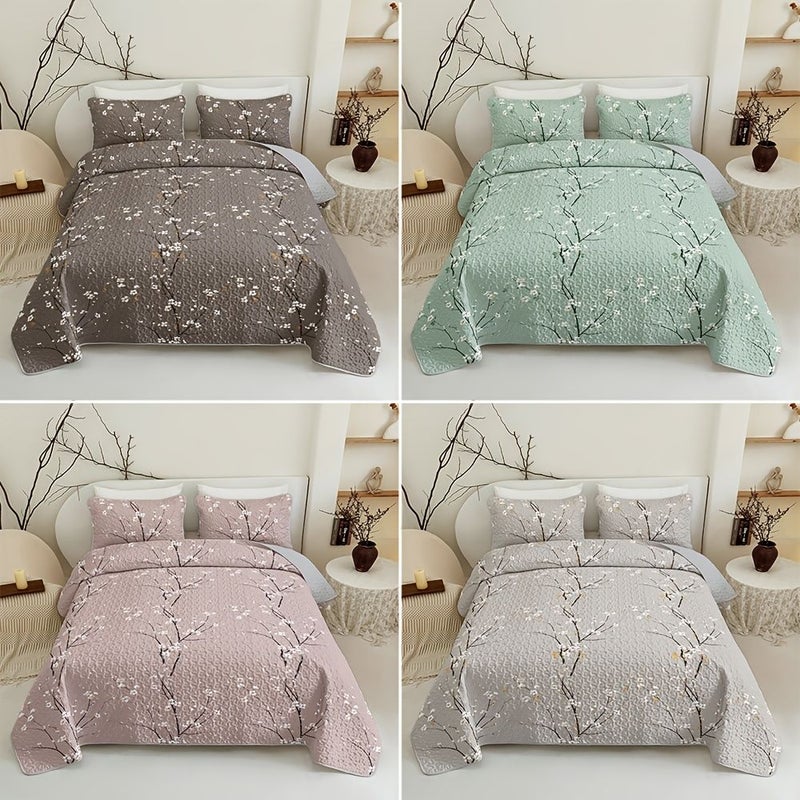 Grey King Size Chinese Style Printed Quilted Bedspread Set 1 Bedspread 1 Pillowcase Breathable Home Dormitory HD Printing Easy Care - Image 1