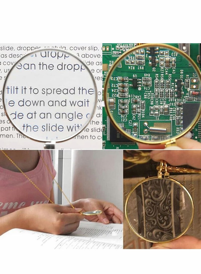 Excefore Necklace Magnifying Glass, 2 Pcs 5X Hanging Magnifier, Fashion Decoration Optical Magnifier with Chain Mini Portable Loupe Glass for Reading, Senior, Low Vision, Father Gift(Gold, Sliver) - Image 2