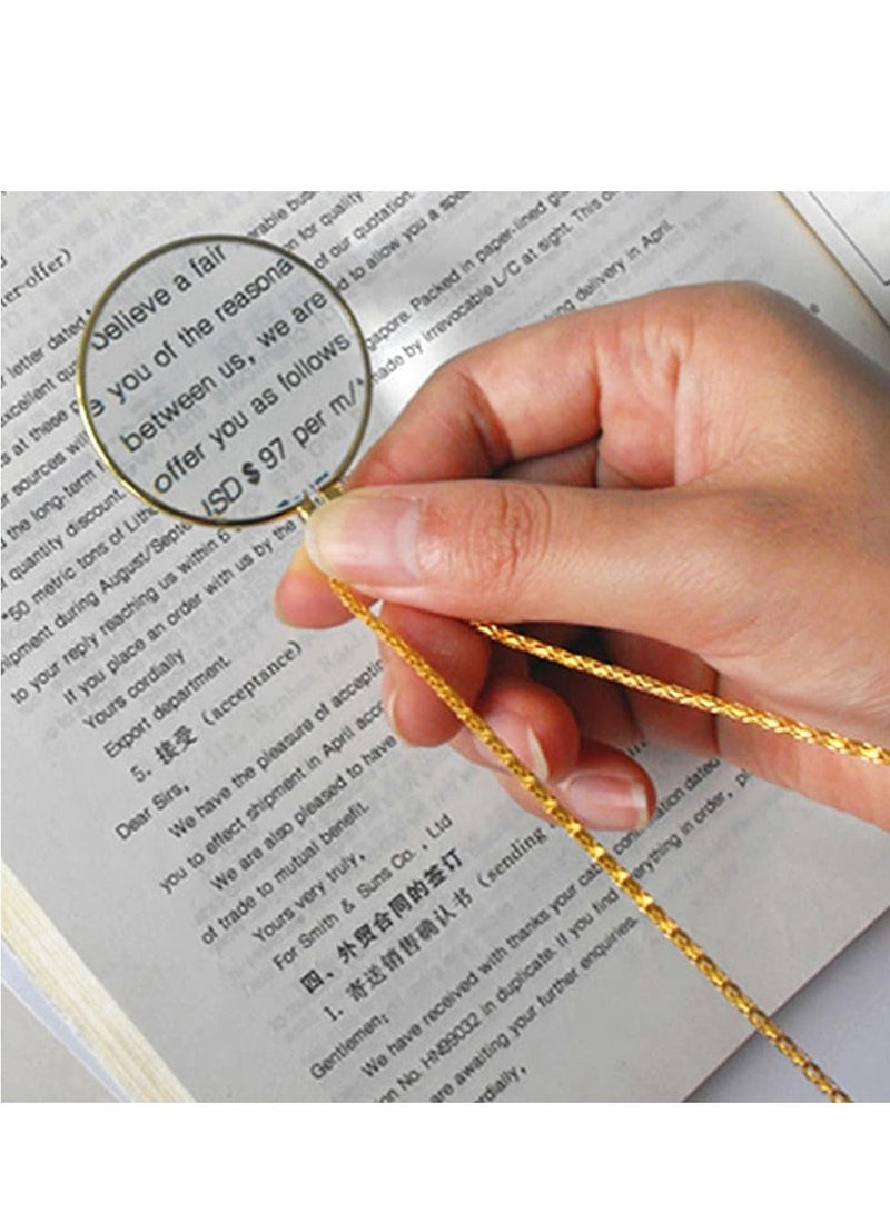 Excefore Necklace Magnifying Glass, 2 Pcs 5X Hanging Magnifier, Fashion Decoration Optical Magnifier with Chain Mini Portable Loupe Glass for Reading, Senior, Low Vision, Father Gift(Gold, Sliver) - Image 3
