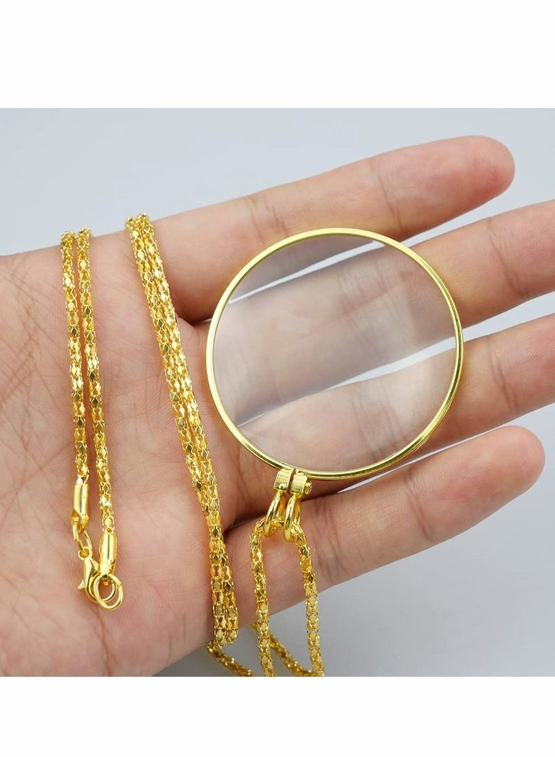 Excefore Necklace Magnifying Glass, 2 Pcs 5X Hanging Magnifier, Fashion Decoration Optical Magnifier with Chain Mini Portable Loupe Glass for Reading, Senior, Low Vision, Father Gift(Gold, Sliver) - Image 5