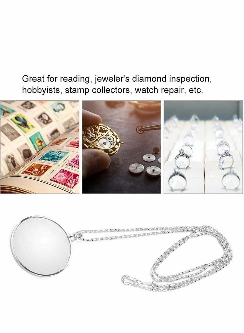 Excefore Necklace Magnifying Glass, 2 Pcs 5X Hanging Magnifier, Fashion Decoration Optical Magnifier with Chain Mini Portable Loupe Glass for Reading, Senior, Low Vision, Father Gift(Gold, Sliver) - Image 4