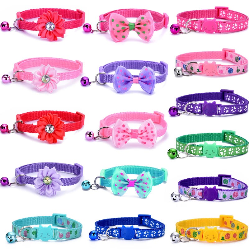 Tamhoo 16 PCS Cute Cat Collars Breakaway with Bell for Boy Cats and Girl Cats Gifts - Image 1
