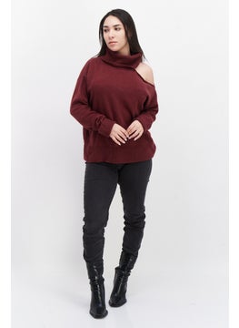 1 State Women Turtle Neck Knitted Sweater, Maroon  - Image 3