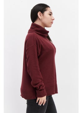 1 State Women Turtle Neck Knitted Sweater, Maroon  - Image 4