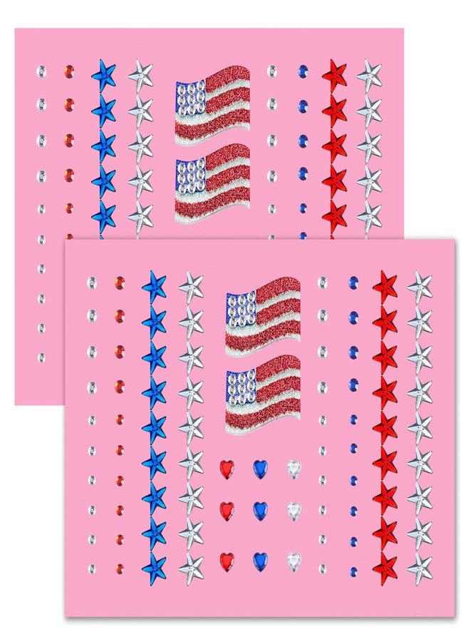 Paminify 4th of July Glitter Star Flag Face Hair Gems, 374 Pcs Red White Blue Glitter for Patriotic Fourth of July Celebrations, Self Adhesive Rhinestone Stickers,Independence Day Star Jewels,2 Sheets - Image 1