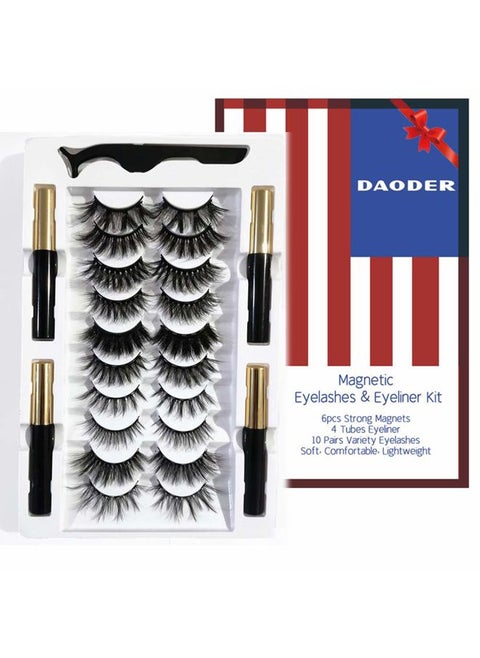 Magnetic Eyelashes with Eyeliner Kit 15pcs Set, 6 Magnets Lashes with Applicator 10 Pairs Variety Wispy Magnetic Lashes D Curl Look Like Extensions, No Glue, Reusable