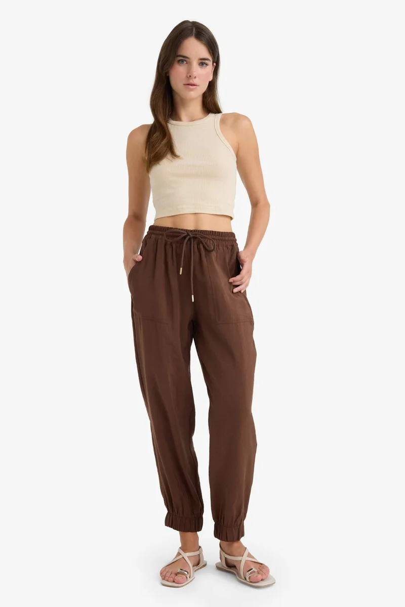 ديفاكتو Paperbag Waist Straight Leg Modal Trousers
