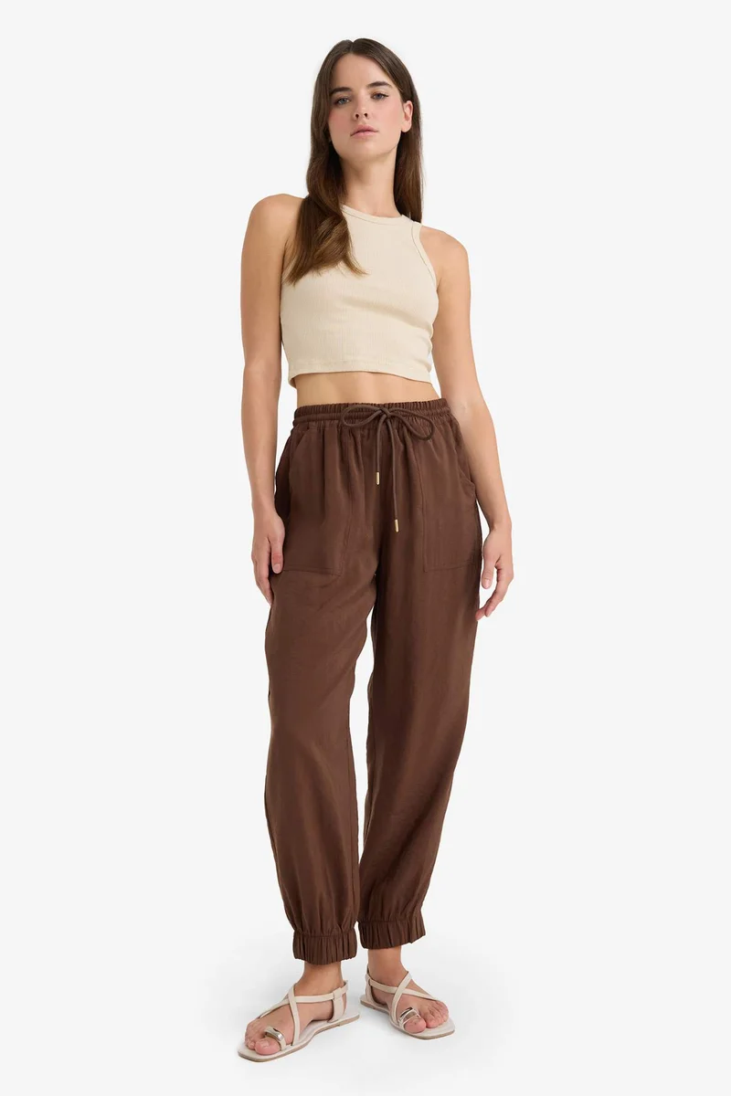 ديفاكتو Paperbag Waist Straight Leg Modal Trousers