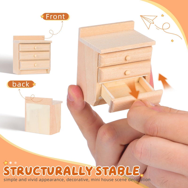 Miniature Wooden Bedside Table Drawer Cabinet For Dollhouse Decoration Accessories - Image 4
