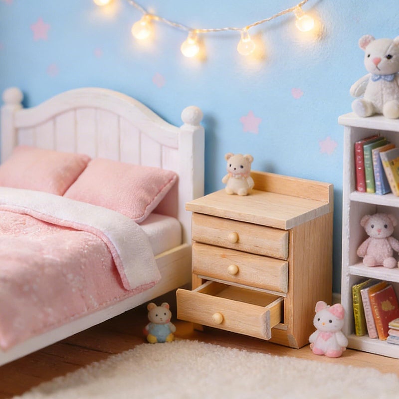 Miniature Wooden Bedside Table Drawer Cabinet For Dollhouse Decoration Accessories - Image 5