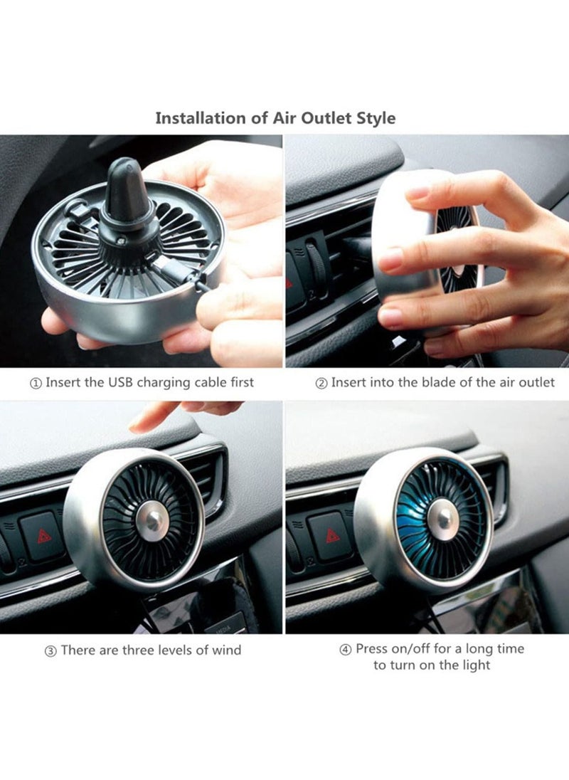 Generic - Car Air Vent USB Fan Auto Cooling Fan With Colorful Light/Suction Cup Car USB Fan/Mini Air Conditioner Freshener Vent Clip Sliver Fan - Image 1