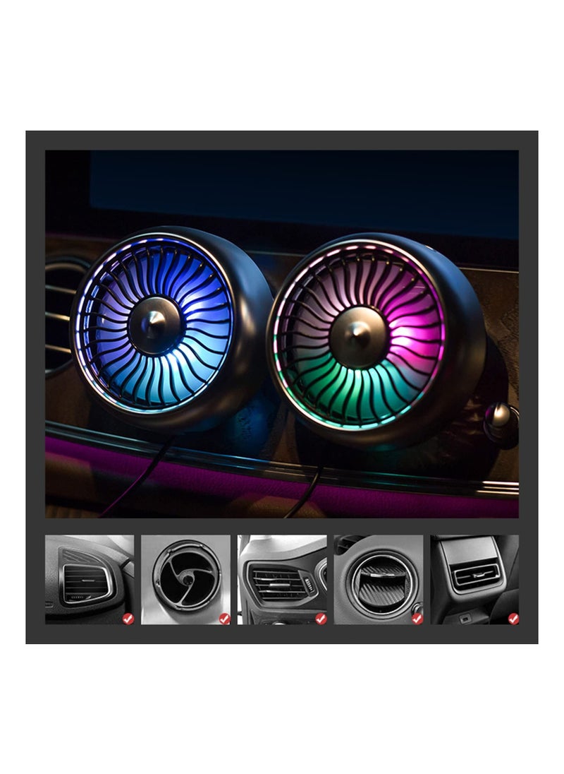 Generic - Car Air Vent USB Fan Auto Cooling Fan With Colorful Light/Suction Cup Car USB Fan/Mini Air Conditioner Freshener Vent Clip Sliver Fan - Image 1
