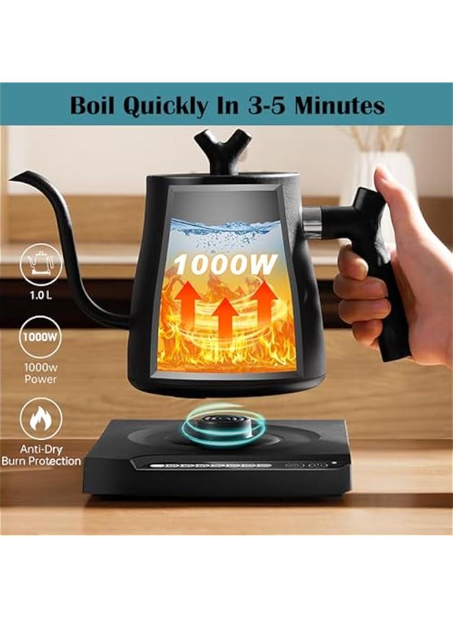 Beauenty Gooseneck Electric Kettle, 304 Stainless Electric Kettles for Boiling Water, Pour Over Coffee & Tea, Automatic Temperature Control and Constant Temperature, 1000W Quick Heating, 1L (Black#1) - Image 5