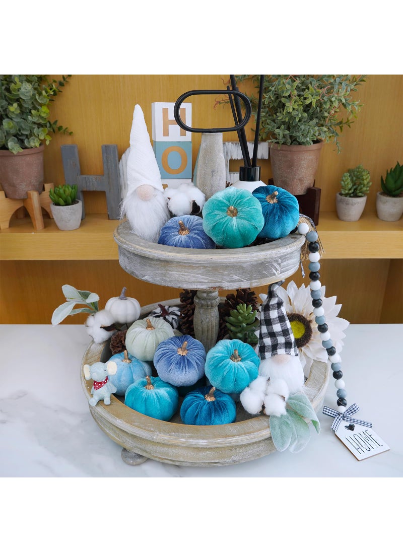 Winlyn Winlyn 12 Pcs Assorted Small Faux Velvet Pumpkins Decorative Teal Blue Green Turquoise Fabric Pumpkins Foam Pumpkins 3"" for Farmhouse Fall Wedding Halloween Thanksgiving Table Centerpiece Mantel Decor  - Image 3