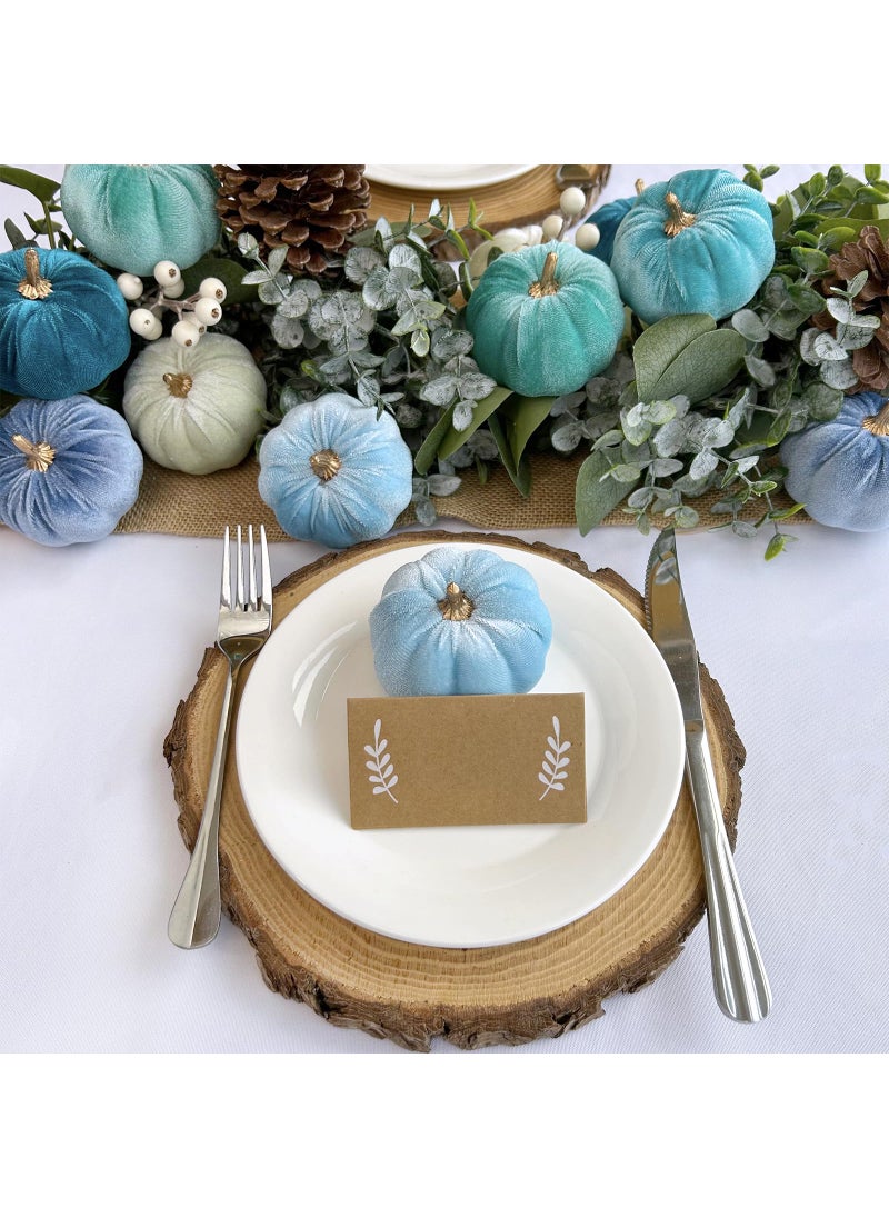 Winlyn Winlyn 12 Pcs Assorted Small Faux Velvet Pumpkins Decorative Teal Blue Green Turquoise Fabric Pumpkins Foam Pumpkins 3"" for Farmhouse Fall Wedding Halloween Thanksgiving Table Centerpiece Mantel Decor  - Image 4