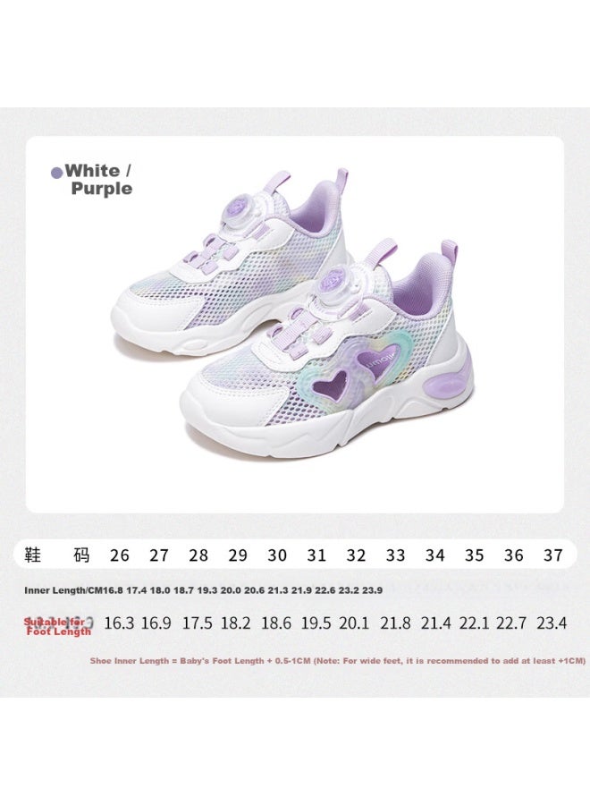 Follow Me Girls' Breathable Mesh Casual Sneakers Children's Running Shoes Summer White/purple (single Mesh Style) Size 32