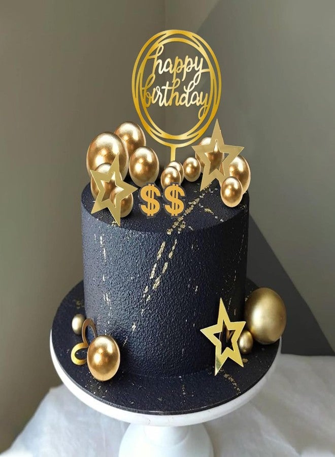 ALNGFUIK 30 PCS Ball Cake Toppers, DIY Gold Star Balls Happy Birthday Cake Toppers Decoration for Birthday Baby Shower Party Supplies-Gold - Image 1