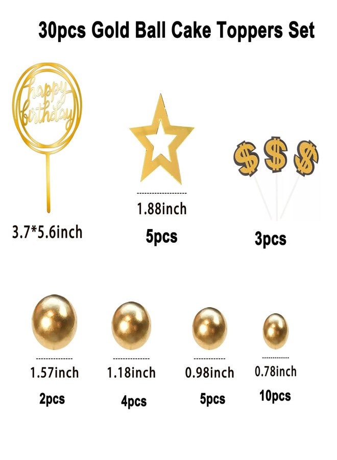 ALNGFUIK 30 PCS Ball Cake Toppers, DIY Gold Star Balls Happy Birthday Cake Toppers Decoration for Birthday Baby Shower Party Supplies-Gold - Image 3