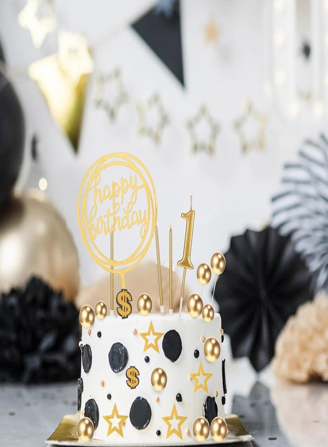 ALNGFUIK 30 PCS Ball Cake Toppers, DIY Gold Star Balls Happy Birthday Cake Toppers Decoration for Birthday Baby Shower Party Supplies-Gold - Image 2