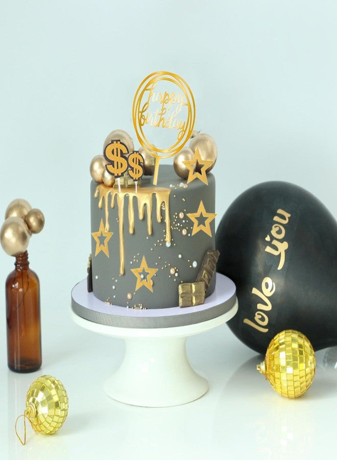 ALNGFUIK 30 PCS Ball Cake Toppers, DIY Gold Star Balls Happy Birthday Cake Toppers Decoration for Birthday Baby Shower Party Supplies-Gold - Image 5