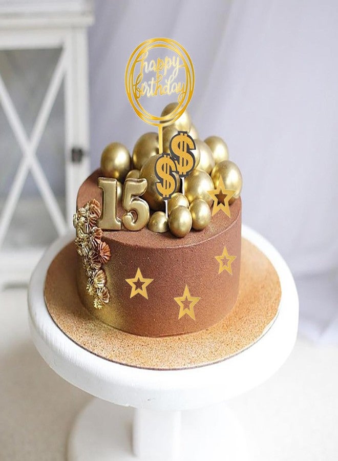 ALNGFUIK 30 PCS Ball Cake Toppers, DIY Gold Star Balls Happy Birthday Cake Toppers Decoration for Birthday Baby Shower Party Supplies-Gold - Image 4